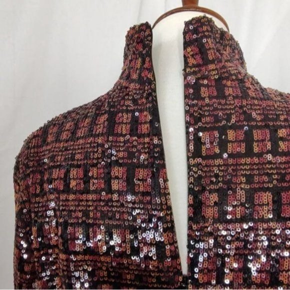 Zara Top M Sequin High Collar Mock Neck Long Sleeve Slit Cuff Party - Picture 10 of 15